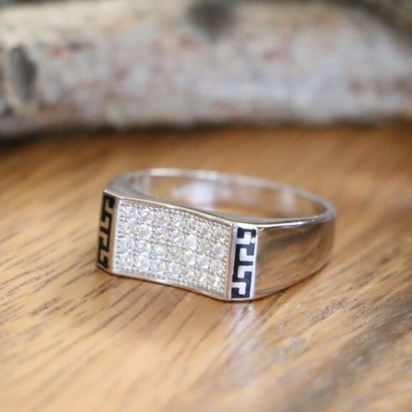 Sterling Silver Men's Ring With White Cubic Zircon - Picture 6 of 10